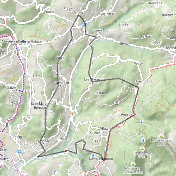 Miniatuurkaart van de fietsinspiratie "Rondrit Groisy - Lecy" in Rhône-Alpes, France. Gemaakt door de Tarmacs.app fietsrouteplanner