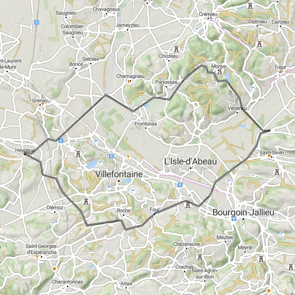 Kartminiatyr av "Le Chaffard till Château de Moidière Vägcykeltur" cykelinspiration i Rhône-Alpes, France. Genererad av Tarmacs.app cykelruttplanerare