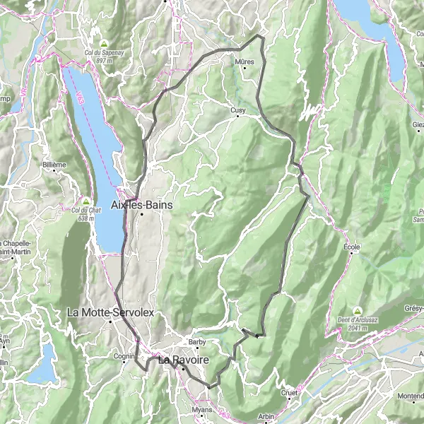 Zemljevid v pomanjšavi "Cesta proti zaslužku" kolesarske inspiracije v Rhône-Alpes, France. Generirano z načrtovalcem kolesarskih poti Tarmacs.app