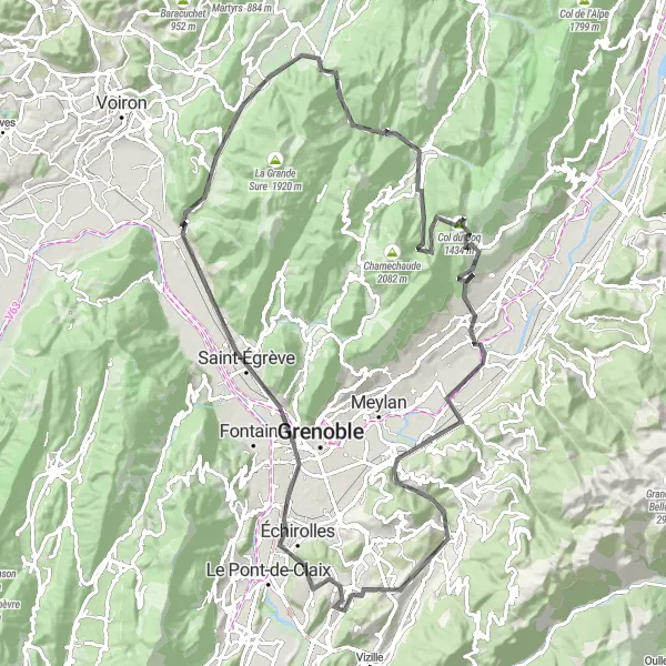 Miniatura mapy "Trasa rowerowa wokół Jarrie - Mont Jayet" - trasy rowerowej w Rhône-Alpes, France. Wygenerowane przez planer tras rowerowych Tarmacs.app