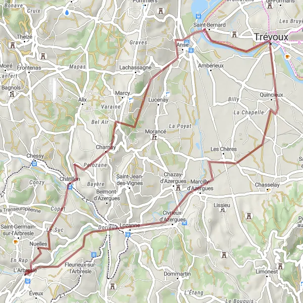 Zemljevid v pomanjšavi "Pustolovščina po Lozanne" kolesarske inspiracije v Rhône-Alpes, France. Generirano z načrtovalcem kolesarskih poti Tarmacs.app