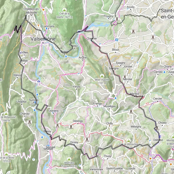 Miniaturní mapa "Okruhová cyklistická trasa La Balme-de-Sillingy" inspirace pro cyklisty v oblasti Rhône-Alpes, France. Vytvořeno pomocí plánovače tras Tarmacs.app