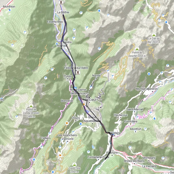 Kartminiatyr av "La Bâthie - Feissons-sur-Isère rundtur" sykkelinspirasjon i Rhône-Alpes, France. Generert av Tarmacs.app sykkelrutoplanlegger