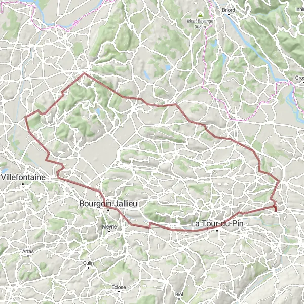 Miniatuurkaart van de fietsinspiratie "Avontuurlijke gravelroute naar Dolomieu" in Rhône-Alpes, France. Gemaakt door de Tarmacs.app fietsrouteplanner