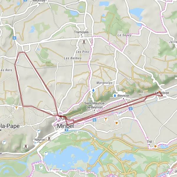 Miniatura mapy "Trasa Gravelowa Beynost - Le petit Casset" - trasy rowerowej w Rhône-Alpes, France. Wygenerowane przez planer tras rowerowych Tarmacs.app