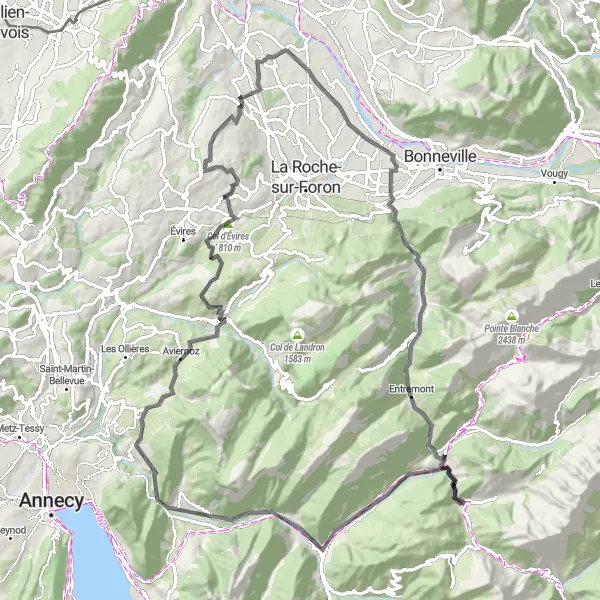 Miniatura della mappa di ispirazione al ciclismo "Esplorazione in bicicletta da La Clusaz al Château d'Arcine" nella regione di Rhône-Alpes, France. Generata da Tarmacs.app, pianificatore di rotte ciclistiche