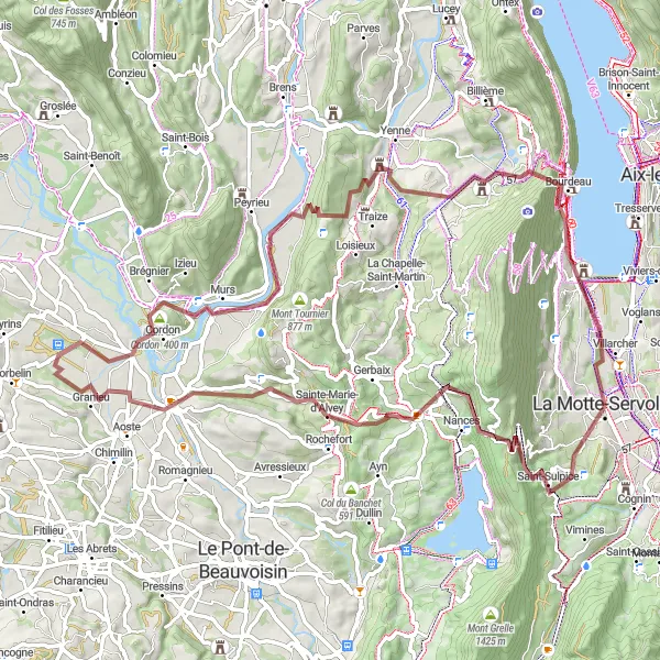 Miniatua del mapa de inspiración ciclista "Aventura en gravilla desde La Motte-Servolex" en Rhône-Alpes, France. Generado por Tarmacs.app planificador de rutas ciclistas