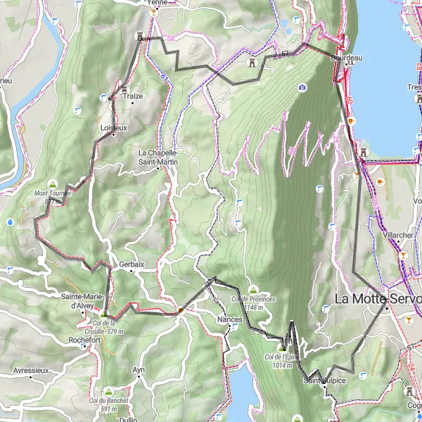 Map miniature of "Adventure to Mont Tournier" cycling inspiration in Rhône-Alpes, France. Generated by Tarmacs.app cycling route planner