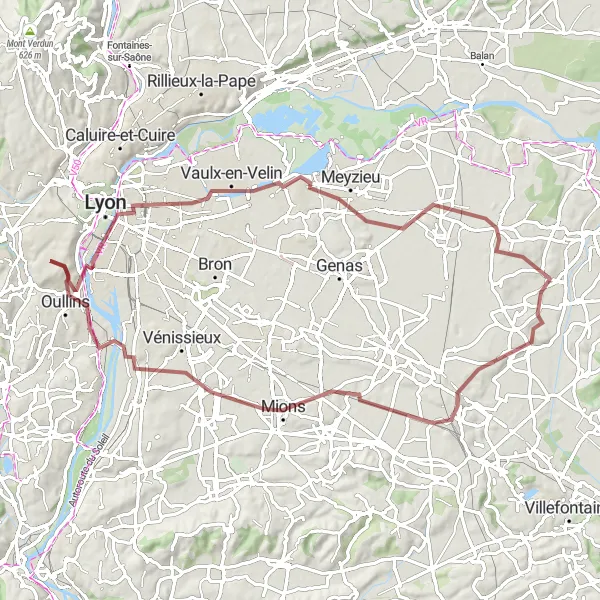 Miniatua del mapa de inspiración ciclista "Ruta de ciclismo de grava por Lyon y La Mulatière" en Rhône-Alpes, France. Generado por Tarmacs.app planificador de rutas ciclistas