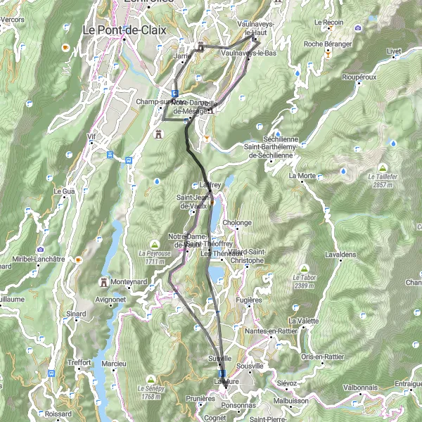 Map miniature of "Picturesque Road Cycling Tour" cycling inspiration in Rhône-Alpes, France. Generated by Tarmacs.app cycling route planner