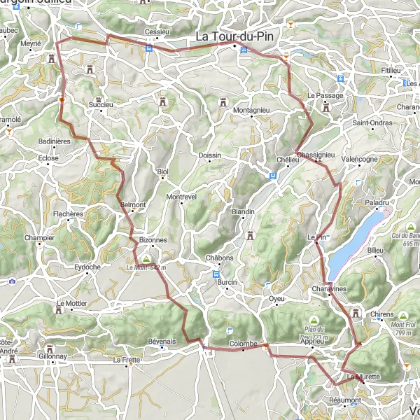 Map miniature of "The Gravel Adventure" cycling inspiration in Rhône-Alpes, France. Generated by Tarmacs.app cycling route planner