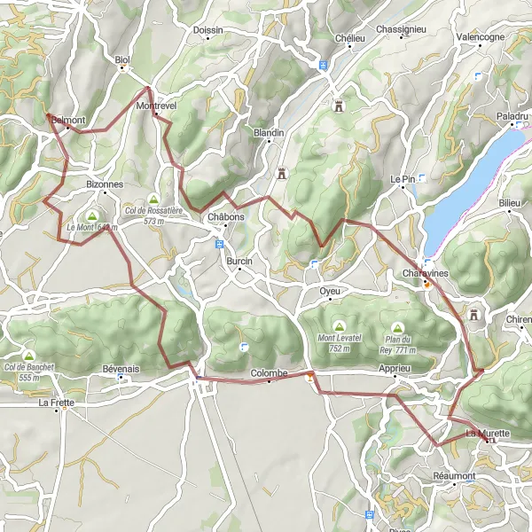 Miniatua del mapa de inspiración ciclista "Aventura Gravel desde La Murette" en Rhône-Alpes, France. Generado por Tarmacs.app planificador de rutas ciclistas