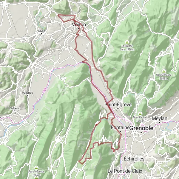 Map miniature of "The Gravel Adventure" cycling inspiration in Rhône-Alpes, France. Generated by Tarmacs.app cycling route planner