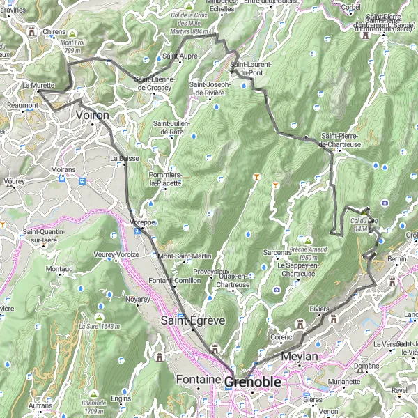 Map miniature of "Saint-Aupre Adventure" cycling inspiration in Rhône-Alpes, France. Generated by Tarmacs.app cycling route planner