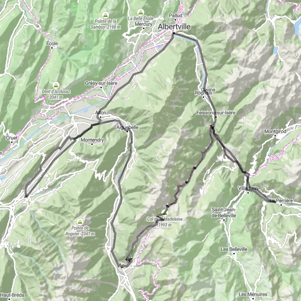 Karten-Miniaturansicht der Radinspiration "Durch die Savoyer Alpen" in Rhône-Alpes, France. Erstellt vom Tarmacs.app-Routenplaner für Radtouren