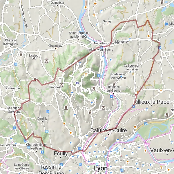 Miniatura della mappa di ispirazione al ciclismo "Avventura in bicicletta tra boschi e paesaggi fluviali" nella regione di Rhône-Alpes, France. Generata da Tarmacs.app, pianificatore di rotte ciclistiche