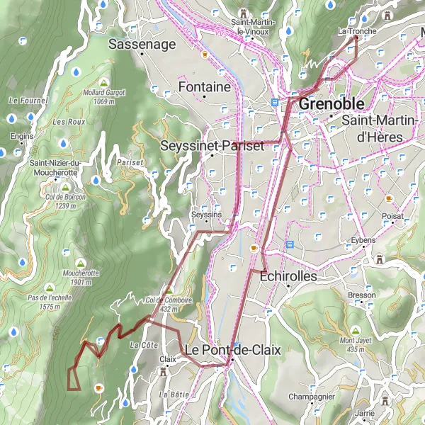 Zemljevid v pomanjšavi "Pustolovščina v gorah ob La Tronche" kolesarske inspiracije v Rhône-Alpes, France. Generirano z načrtovalcem kolesarskih poti Tarmacs.app