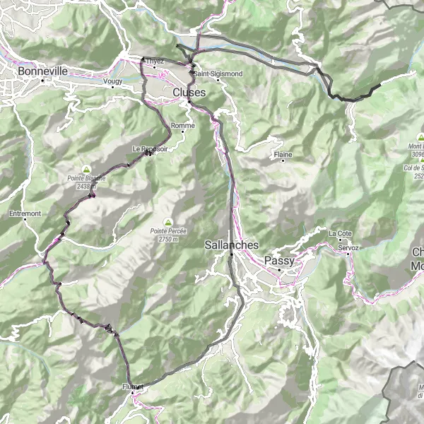 Miniaturní mapa "Tour de la Colombière" inspirace pro cyklisty v oblasti Rhône-Alpes, France. Vytvořeno pomocí plánovače tras Tarmacs.app