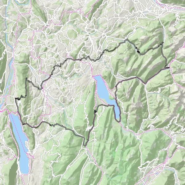 Map miniature of "Leschaux Loop" cycling inspiration in Rhône-Alpes, France. Generated by Tarmacs.app cycling route planner