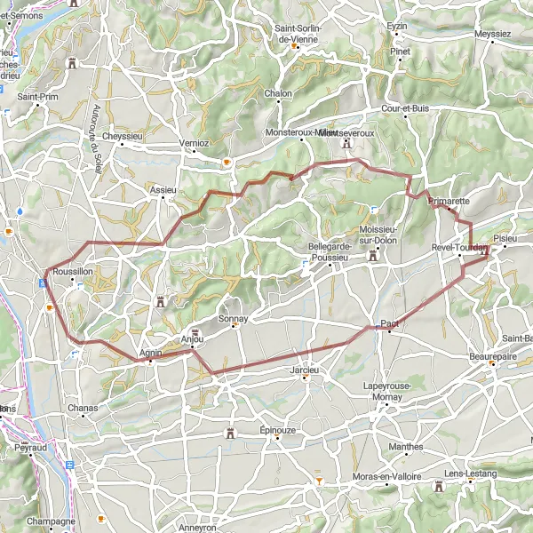 Miniatura mapy "Trasa Gravelowa wokół Le Péage-de-Roussillon" - trasy rowerowej w Rhône-Alpes, France. Wygenerowane przez planer tras rowerowych Tarmacs.app