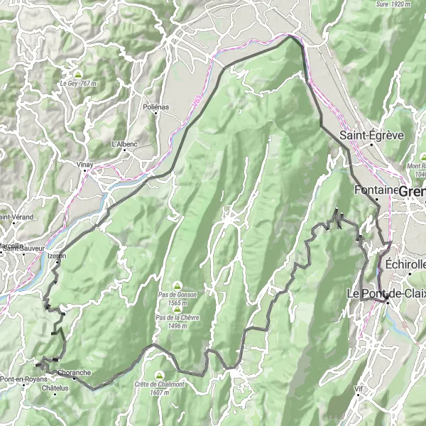 Karttaminiaatyyri "Les Trois Pucelles ja Lans-en-Vercors - Road Cycling" pyöräilyinspiraatiosta alueella Rhône-Alpes, France. Luotu Tarmacs.app pyöräilyreittisuunnittelijalla