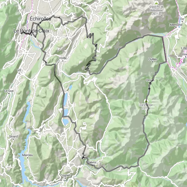 Mapa miniatúra "Cestná cyklotrasa z Le Pont-de-Claix" cyklistická inšpirácia v Rhône-Alpes, France. Vygenerované cyklistickým plánovačom trás Tarmacs.app