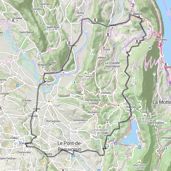 Map miniature of "Discover the Beauty of Chimilin on Two Wheels" cycling inspiration in Rhône-Alpes, France. Generated by Tarmacs.app cycling route planner