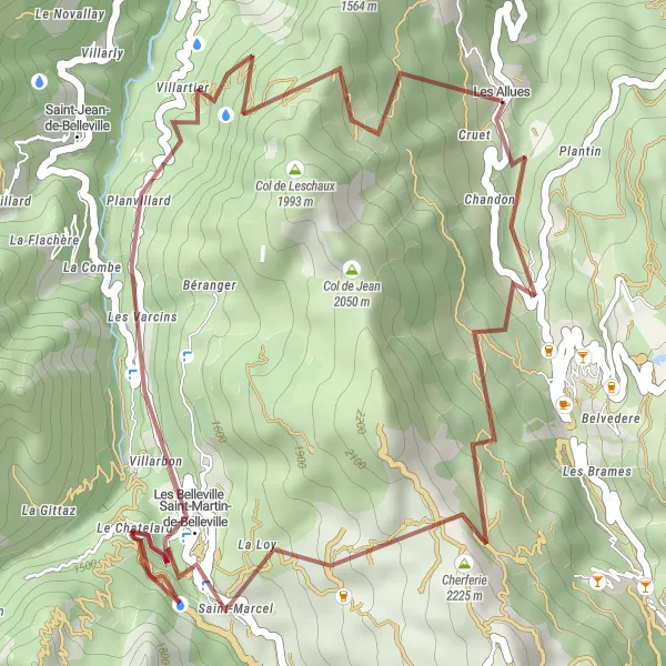 Karttaminiaatyyri "Gravel Bike Route - Les Allues to Col de la Lune" pyöräilyinspiraatiosta alueella Rhône-Alpes, France. Luotu Tarmacs.app pyöräilyreittisuunnittelijalla