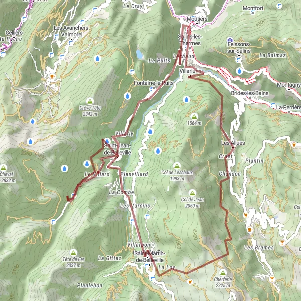 Kartminiatyr av "Grusetur til Les Allues" sykkelinspirasjon i Rhône-Alpes, France. Generert av Tarmacs.app sykkelrutoplanlegger