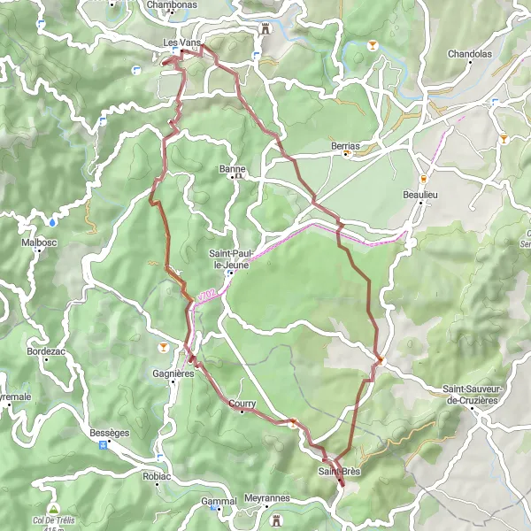Map miniature of "Scenic Gravel Ride" cycling inspiration in Rhône-Alpes, France. Generated by Tarmacs.app cycling route planner