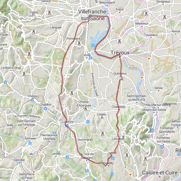 Mapa miniatúra "Gravelová trasa okolo Limas s výhľadmi" cyklistická inšpirácia v Rhône-Alpes, France. Vygenerované cyklistickým plánovačom trás Tarmacs.app