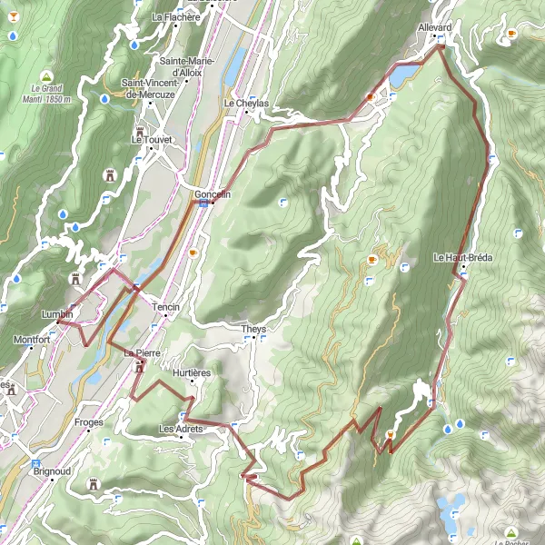 Miniature de la carte de l'inspiration cycliste "Parcours des Cols Alpins" dans la Rhône-Alpes, France. Générée par le planificateur d'itinéraire cycliste Tarmacs.app