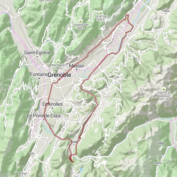 Karttaminiaatyyri "Seikkailullinen sora-ajoreitti Lumbinin lähistöltä" pyöräilyinspiraatiosta alueella Rhône-Alpes, France. Luotu Tarmacs.app pyöräilyreittisuunnittelijalla