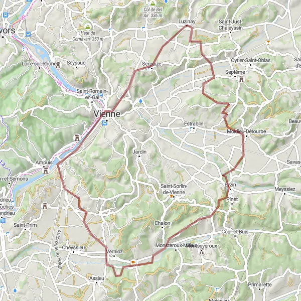 Miniatua del mapa de inspiración ciclista "Ruta de aventura en gravilla por Rhône-Alpes" en Rhône-Alpes, France. Generado por Tarmacs.app planificador de rutas ciclistas