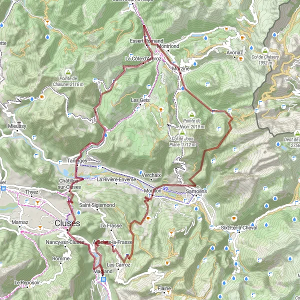 Miniature de la carte de l'inspiration cycliste "La Route des 7 Frères en Gravel" dans la Rhône-Alpes, France. Générée par le planificateur d'itinéraire cycliste Tarmacs.app