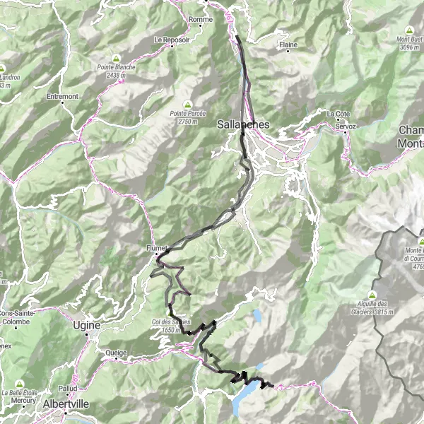 Miniaturekort af cykelinspirationen "Epic Mountain Road Cycling Adventure near Magland" i Rhône-Alpes, France. Genereret af Tarmacs.app cykelruteplanlægger