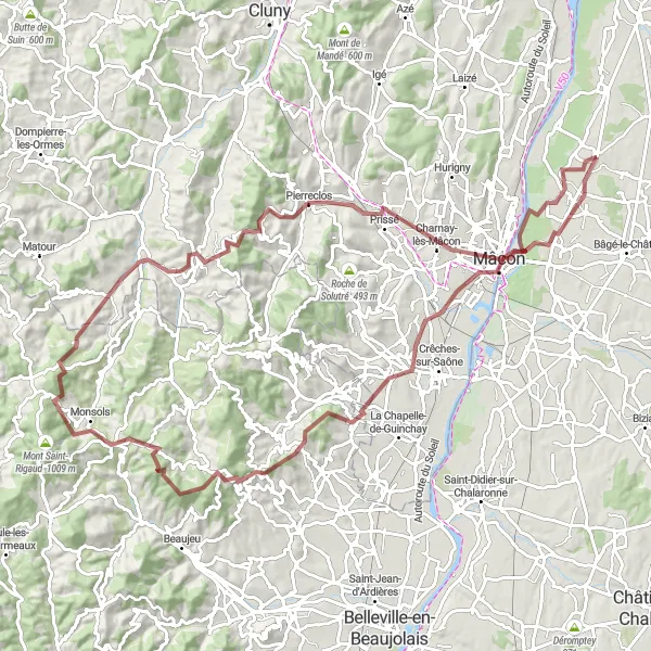 Miniaturekort af cykelinspirationen "Gruscykelrute med 1714 m stigning og 103 km distance" i Rhône-Alpes, France. Genereret af Tarmacs.app cykelruteplanlægger