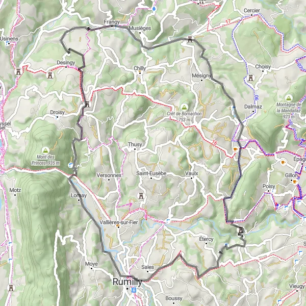 Map miniature of "The Rumilly Adventure" cycling inspiration in Rhône-Alpes, France. Generated by Tarmacs.app cycling route planner