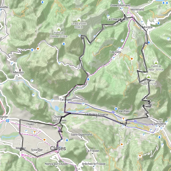 Map miniature of "Scenic Route with Mountain Passes" cycling inspiration in Rhône-Alpes, France. Generated by Tarmacs.app cycling route planner