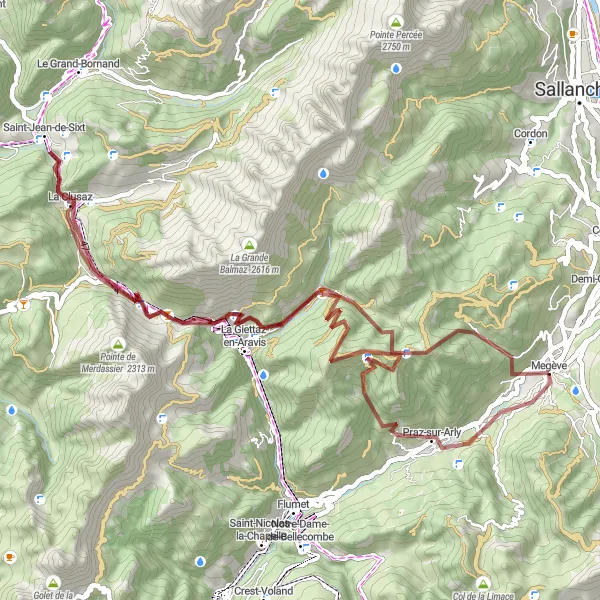 Karten-Miniaturansicht der Radinspiration "Kurze Schottertour um Megève und Praz-sur-Arly" in Rhône-Alpes, France. Erstellt vom Tarmacs.app-Routenplaner für Radtouren