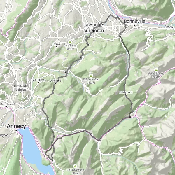 Mapa miniatúra "Cyklotrasa cez horské dedinky" cyklistická inšpirácia v Rhône-Alpes, France. Vygenerované cyklistickým plánovačom trás Tarmacs.app