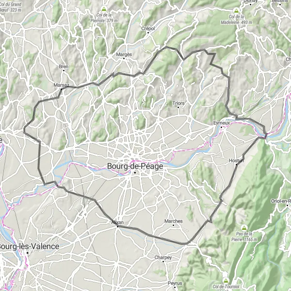 Miniature de la carte de l'inspiration cycliste "Les panoramas du Vercors" dans la Rhône-Alpes, France. Générée par le planificateur d'itinéraire cycliste Tarmacs.app