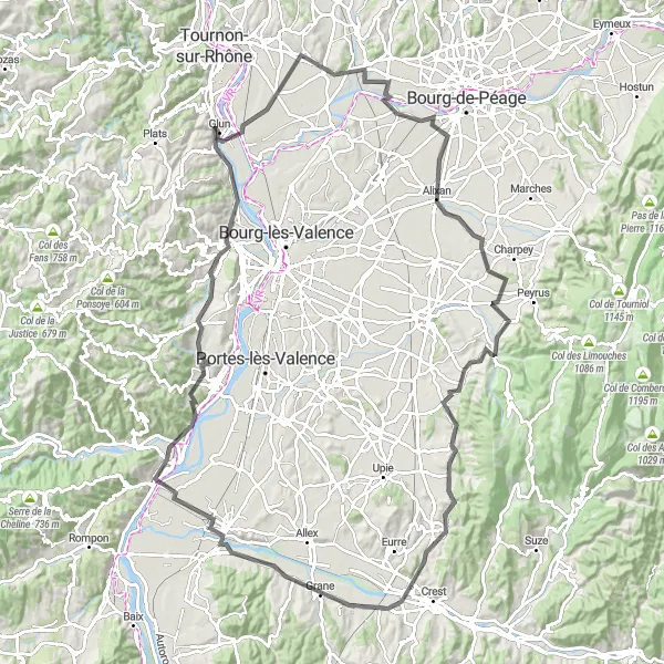Miniature de la carte de l'inspiration cycliste "Sur les Traces du Vercors" dans la Rhône-Alpes, France. Générée par le planificateur d'itinéraire cycliste Tarmacs.app