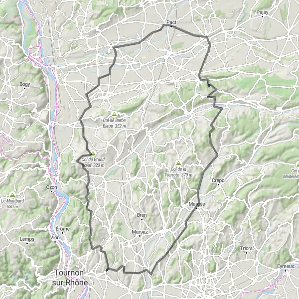 Miniaturní mapa "Okruh kolem Mercurol-Veaunes" inspirace pro cyklisty v oblasti Rhône-Alpes, France. Vytvořeno pomocí plánovače tras Tarmacs.app