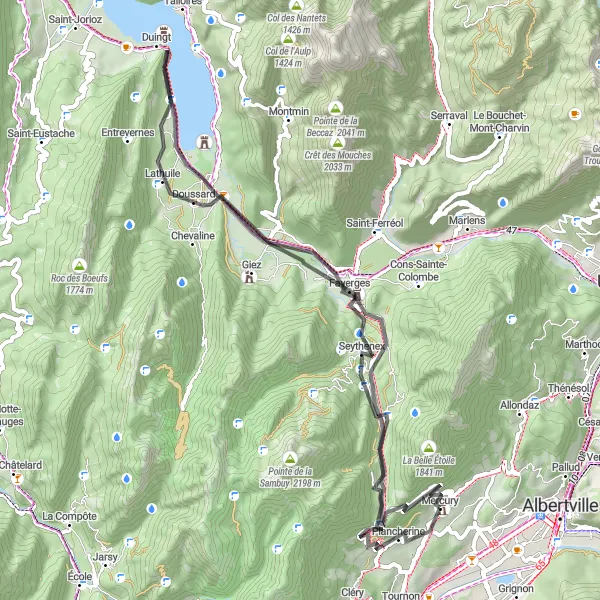 Map miniature of "Enchanting Lakeside Ride" cycling inspiration in Rhône-Alpes, France. Generated by Tarmacs.app cycling route planner