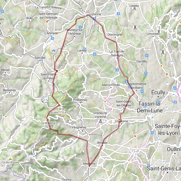 Zemljevid v pomanjšavi "Kolesarska pot po Rhône-Alpes" kolesarske inspiracije v Rhône-Alpes, France. Generirano z načrtovalcem kolesarskih poti Tarmacs.app