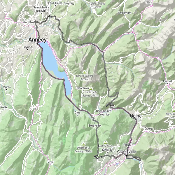 Karten-Miniaturansicht der Radinspiration "Metz-Tessy nach Annecy Rundfahrt" in Rhône-Alpes, France. Erstellt vom Tarmacs.app-Routenplaner für Radtouren