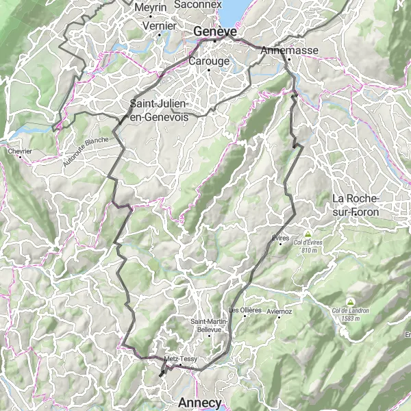 Miniatua del mapa de inspiración ciclista "Desafío de La Tête" en Rhône-Alpes, France. Generado por Tarmacs.app planificador de rutas ciclistas