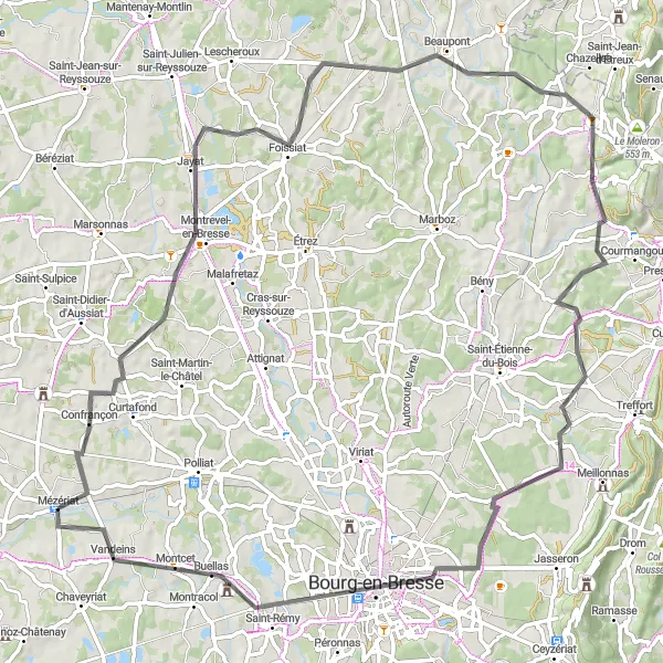 Miniatuurkaart van de fietsinspiratie "Ontdek de Bressestreek" in Rhône-Alpes, France. Gemaakt door de Tarmacs.app fietsrouteplanner