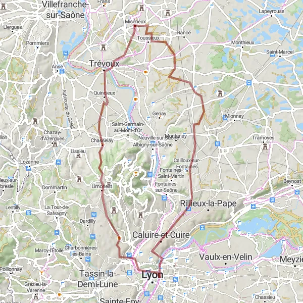 Map miniature of "Misérieux Gravel Expedition" cycling inspiration in Rhône-Alpes, France. Generated by Tarmacs.app cycling route planner